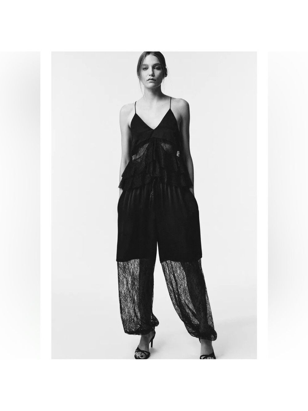 Zara LIMITED EDITION COMBINED LACE PANTS black Sz L